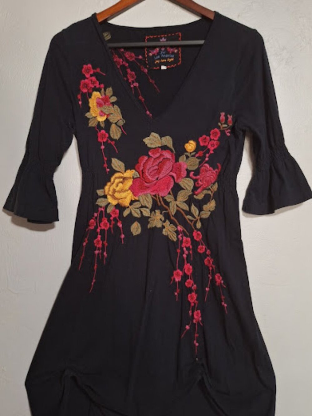 JW Los Angeles Black Embroidered Oversized Shirt-Dress Size M